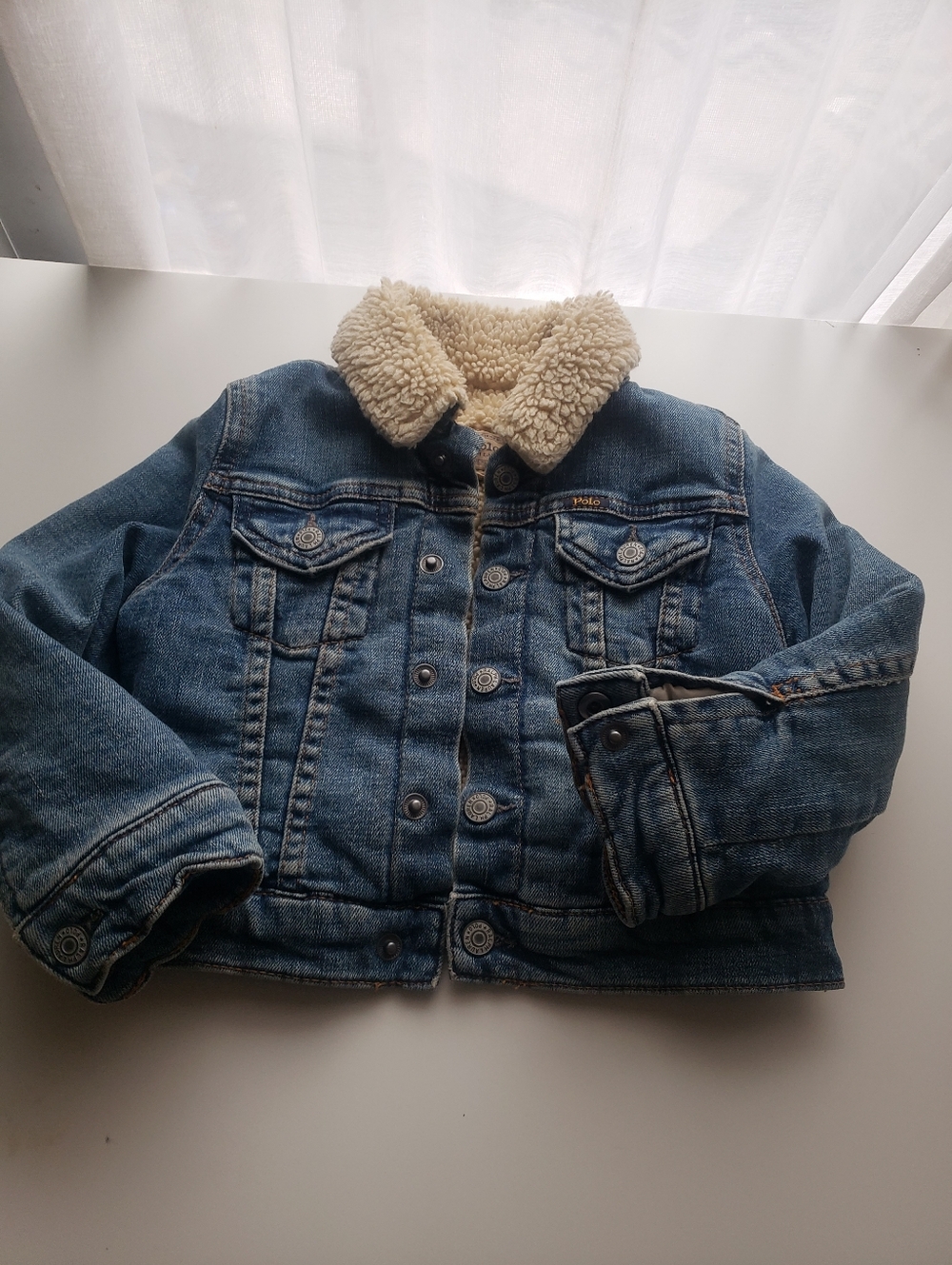 Polo by Ralph Lauren Blue Denim Jacket with Cream Sherpa Biker Jaket